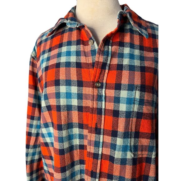 Merona men’s XL red blue plaid button-down flannel long sleev - Picture 6 of 14